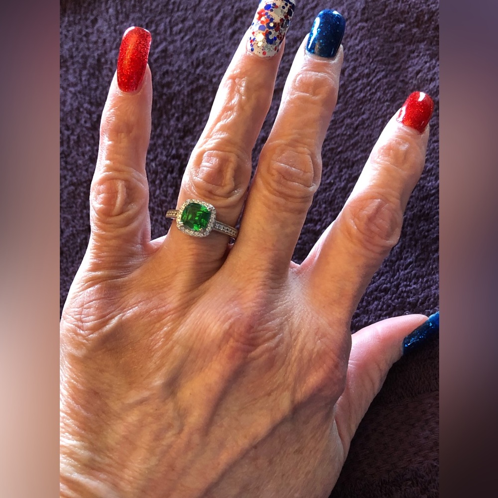 Simulated emerald and simulated diamond ring by Diamonique